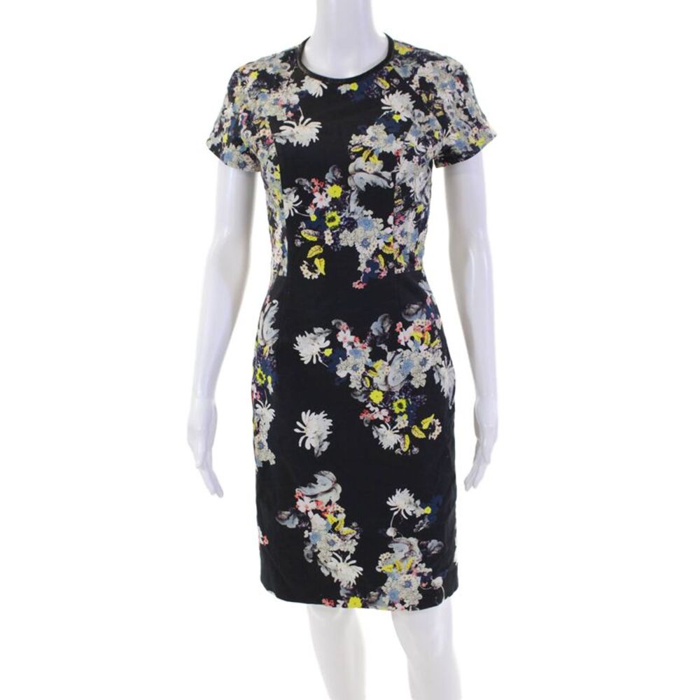 Erdem Women's Short Sleeves Round  Neck Fitted Mini Dress Floral Size 4